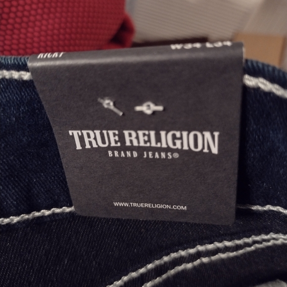 True Religion Ricky SN Relaxed Straight Blue Jeans Men's 36x34 Flap pockets NWT - Picture 9 of 10